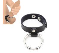 WEJFHBCOV Anneau pénien SM en acier inoxydable avec anneau de testicule en cuir réglable BDSM double anneau pénien scrotum ball stretcher jouet sexuel for hommes couples