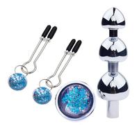 WEJFHBCOV Perles anales en métal à 3 billes avec base en cristal, pince à tétons réglable SM, gode en acier inoxydable, sextoy for femmes et hommes(Blue)