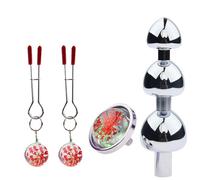 WEJFHBCOV Perles anales en métal à 3 billes avec base en cristal, pince à tétons réglable SM, gode en acier inoxydable, sextoy for femmes et hommes(Red)