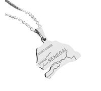 WEJUN Collier Pendentif Carte - Afrique Sénégal Carte Nom De La Ville Pendentif Collier Hommes Femmes Sénégalaise Carte Ethnique Hip Hop Bijoux Cadeaux Charme Chaîne,Blanc,45Cm