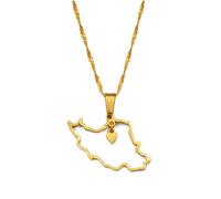 WEJUN Collier Pendentif Carte - Coeur Iran Carte Motif Ethnique Pendentif Collier Femmes Filles Bijoux Iran Ville Nom Unisexe Colliers Yellow 45Cm
