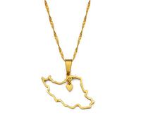 WEJUN Collier Pendentif Carte - Coeur Iran Carte Patriotique Motif Ethnique Pendentif Collier Femmes Hommes Bijoux Créatifs Colliers Cadeau De Fête Jaune 45Cm
