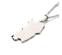 WEJUN Collier Pendentif Carte - Mode Italie Sardaigne Carte Pendentif Collier Sardegna Nom De La Ville Charme Bijoux pour Femmes Hommes Unisexe Hip Hop Chaîne,Blanc,50Cm