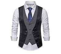 WEJUN Gilet Costume pour Hommes - Hommes Mode British Style Personnalité Couture Faux Deux Pièces Simple Poitrine Affaires Gilet Décontracté Costume Gilet,A,L