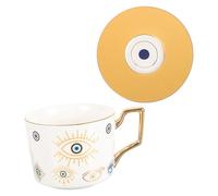 WEKADRIN 1 ensemble Tasse à Café Céramique Au Design Unique Evil Eye avec Soucoupe Mug Vintage pour Café Thé Lait et Plus pour Maison Bureau