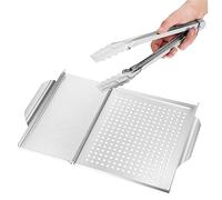 WEKADRIN 1ensemble Plaque à Barbecue Acier Avec Pince à Aliments De Carré Pour Fruits De Mer Légumes Et Accessoire De Grillade Pratique Pour Extérieur