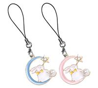 WEKADRIN 2 pièces Breloques Téléphone Lapin Alliage Porte-clés et Chaînette Portable Rose et Bleu Accessoires Décoratifs pour Coque Smartphone Cadeau Couple et Facile à Installer