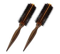 WEKADRIN 2 Pièces Brosse Ronde à Poils de Sanglier pour Cheveux Fins Brosse Chauffante Résistante à Haute Température avec Manche Bois pour Boucler et Coiffer Voyage