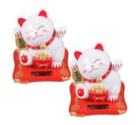 WEKADRIN 2 Pièces Figurines Chat Décoratives Solaires Statue Chanceuse Japonaise Maneki Neko Bras Ondulant Ornement Feng Shui Blanc pour Bureau Voiture et Maison