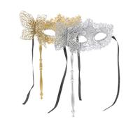 WEKADRIN 2 Pièces Masques Mascarade Couple Dragon Argent et Or avec Bâton Masque Vénitien à Main pour Halloween Cosplay Fête Lot