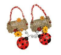 WEKADRIN 2 pièces Panneau de Porte Résine Coccinelle Plaque Suspendue Décorative Rustique pour Entrée Chambre et Intérieur Motif Adorable avec Corde Intégrée