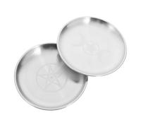 WEKADRIN 2 Pièces Plat Rituel Pentagramme Fer Argenté Bol de Prière Décoratif Multifonction pour Bijoux et Aromathérapie Plateau Brillant pour Usage Spirituel et Rangement