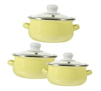WEKADRIN 3 pièces Set Mini Casseroles Émaillées Jaunes Marmites à Fond Plat avec Doubles Poignées Pot de Soupe Polyvalent pour Induction et Cuisson de Nouilles Instantanées