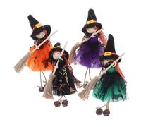 WEKADRIN 4 Pièces Halloween Hanging Witch Doll Ornaments with Broomstick Angel Pendant for Haunted House Party Indoor Outdoor Decoration