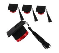 WEKADRIN 4 Pièces Mini Graduation Hat Bottle Toppers Set Décoration de Fête Diplôme avec Pompon Rouge Couvre-Bouteille Feutre pour Célébrations