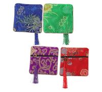 WEKADRIN 4 pièces Pochette de Rangement Délicate pour Médiators et Ongles de Guzheng Lot Broderie Fine Fermeture Éclair Rétro Couleurs Assorties Rouge Bleu Vert