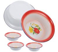 WEKADRIN 5 pièces Lot de Bols Vintage Émail Rouge Rétro pour Soupe Salade Multifonction Vaisselle Camping Randonnée