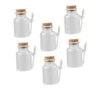 WEKADRIN 6 ensembles Set de Flacons Rechargeables avec Couvercle Liège et Cuillère Bocaux Étanches pour Sel de Bain et Poudre de Masque Flacons de Voyage Portables pour Soins Personnels et