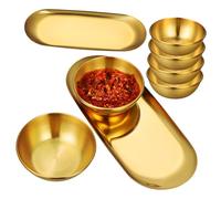 WEKADRIN 6 pièces Set de Petits Bols Ronds Acier Inoxydable pour Sauces et Condiments avec Plateaux Ovales Décoratifs pour Sushi Apéritifs et Service à Table