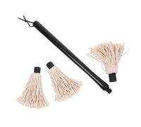 WEKADRIN Balai à Franges Pour Barbecue Grand Format Manche En Bois Naturel, Brosse à Badigeonner Huile Et Sauce, Accessoire Cuisson Polyvalent Pour Grillades, Lot 2 Têtes De Rechange