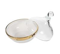 WEKADRIN Bol à Dessert Céramique avec Couvercle Bol Pâtissier Multifonctionnel pour Pudding et Fruits de Service et pour Maison et Design Moderne Blanc avec Bord Doré