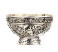 WEKADRIN Bol de Culte Cuivre Blanc Vintage à Motif Dragon et Phénix Récipient Offrande Polyvalent pour Temple Maison et Yoga Bol Eau Décoratif Ethnique