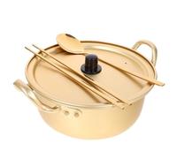 WEKADRIN Casserole à Ramen Aluminium avec Double Poignée Antidérapante Poêle à Nouilles Instantanées Multifonction pour Cuisson Grill ou Réchaud Set Complet avec Cuillère et Baguettes