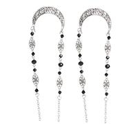 WEKADRIN Chaîne de Tête Vintage Lunaire 2 Pièces Taille Unique Alliage Argenté Antique Cristaux Noirs Délicate pour Femmes Mariées Cérémonie Mariage Accessoire Cheveux