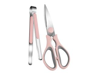 WEKADRIN Ciseaux Cuisine pour Barbecue Pinces à Viande 2 Pièces, Inox Résistant la Chaleur, Poignée Ergonomique, Usage Domestique et Extérieur, Lot Rose Polyvalent pour Grillades