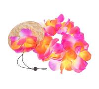 WEKADRIN Costume Hawaïen pour Chien et Chat avec Chapeau de Paille et Guirlande de Fleurs Vêtements Dété et Confortables pour Protection Solaire pour Animaux de Compagnie