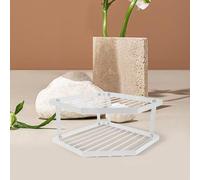 WEKADRIN Étagère d'angle de Rangement Cuisine en Métal Blanc 34X12 CM Support à Casseroles Double Niveau Organiseur Compact pour Plan de Travail et Placard pour Optimiser l'espace et