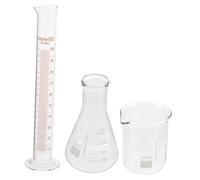 WEKADRIN Kit Scientifique D’expérimentation en Verre Comprenant Bécher 250 Ml, Erlenmeyer 250 Ml et Cylindre Gradué 100 Ml, Dispositif de Mesure de Laboratoire Précis pour Expériences