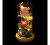 WEKADRIN Lampe à LED Rose Artificielle avec Dôme en Verre Transparent 4 Fleurs Roses Décoration D’Ambiance Saint-Valentin pour Soirée Romantique Présent sans Batterie Lumière Chaude