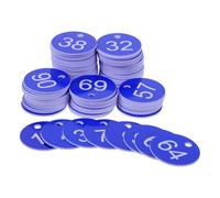 WEKADRIN Lot de 100 Étiquettes Identification Numérotées en Plastique Bleu et Blanc, Disques Ronds avec Trou pour Porte-clés, Chiffres 1 à 100, Étiquettes Suspendues Polyvalentes