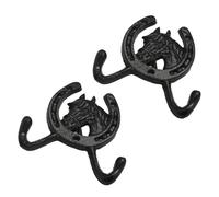 WEKADRIN Lot de 2 Crochets Muraux en Fonte Noire Patères Doubles Tête de Cheval et Fer à Cheval Crochets Décoratifs Rustiques pour Entrée la Cuisine et Chambre Porte-Manteaux Vintage