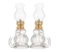 WEKADRIN Lot de 2 Lampes à Pétrole Vintage en Verre Transparent Petit Format Double Anse Lampe Tempête Décorative pour Intérieur Camping et Événements Festifs Éclairage D’Appoint