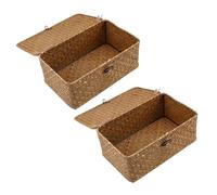 WEKADRIN Lot de 2 Paniers Tissés en Algues Tressées 23x13x8 Cm avec Couvercle Conteneur de Stockage Naturel Organisé pour Maison Bureau et Balcon