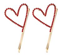 WEKADRIN Lot de 2 Pinces à Cheveux en Alliage Strass Rouge Épingles de Cœur Accessoires Décoratifs Légers et Élégants pour Femmes pour Coiffures Quotidiennes et Occasions Spéciales