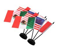 WEKADRIN Lot de 2 set de Mini-Drapeaux de Table États-Unis Canada et Mexique avec Socles Plastiques Noirs - Petits Drapeaux de Bureau en Tissu Résistant à la Décoloration - Décoration