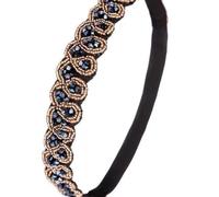 WEKADRIN Lot de 3 Bandeaux à Cheveux en Strass Faits Main Taille Unique Perles en Cristal Noir Gris et Bleu Bandeaux Élastiques pour Femmes Accessoires Mode pour Maquillage Spa et