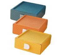 WEKADRIN Lot de 3 Boîtes à Tiroirs de Rangement de Bureau Compactes pour Maquillage et Fournitures Couleur Orange Crépuscule, Jaune Mangue, Bleu Calme pour Maison et Bureau