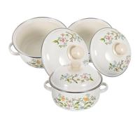 WEKADRIN Lot de 3 Set de Marmites Émaillées Miniatures 16-18-20 Cm, Casseroles à Soupe Double Poignée, Compatibles Plaques Électriques et Induction, Pot Cuisine Vintage pour Mijoter