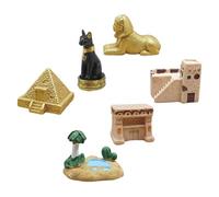 WEKADRIN Lot de 6 Set de Miniatures Décoratives Égyptiennes - Pyramides Sphinx Maison Antique Divinité Féline Oasis et Tombeau - Figurines en Résine Détaillées pour Décoration