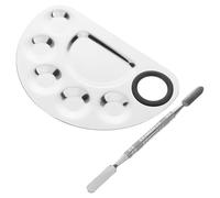 WEKADRIN Palette de Maquillage et Spatule en Acier Inoxydable 2 Pièces, Palette Semi-Circulaire Compacte, Outil Nail Art pour Artistes et Passionnés, Utilisation en Salon Domicile,