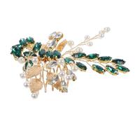 WEKADRIN Peigne à Cheveux de Mariée Bleu en Métal Strass Verts et Feuilles Dorées, Accessoire Coiffure Latéral Élégant pour Femmes et Filles, Postiche pour Chignon Mariage, 1 Pièce