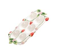 WEKADRIN Plateau à Œufs en Céramique sous Émail avec 6 Compartiments Porte-Œufs Empilable pour Réfrigérateur Rangement Peu Encombrant Décor Fraise Support Multifonction Cuisine et Plan