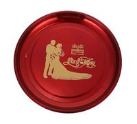 WEKADRIN Plateau de Service Rond en Métal Rouge à Motif Chinois Grosse Capacité Épais et Solide pour Mariage et Fête Traditionnelle Plateau à Apéritifs de Mariage