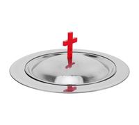 WEKADRIN Plateau Sacré en Acier Inoxydable 30 Cm Communion avec Couvercle Décoratif Rouge à Croix, Assiette Sainte Communion pour Église et Célébrations Religieuses