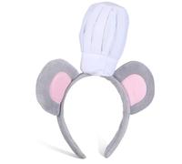 WEKADRIN Serrage-Tête Oreilles de Souris Grises Toque de Chef Blanche, Accessoire Doux pour Cosplay Fête Anniversaire Halloween pour Hommes et Femmes