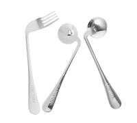 WEKADRIN Set de Ustensiles Gauchers Acier Inoxydable Cuillère et Fourchette Coudées Angulées Aide à Auto-alimentation pour Patients Âgés et Handicapés Vaisselle Adaptée Facile à Utiliser